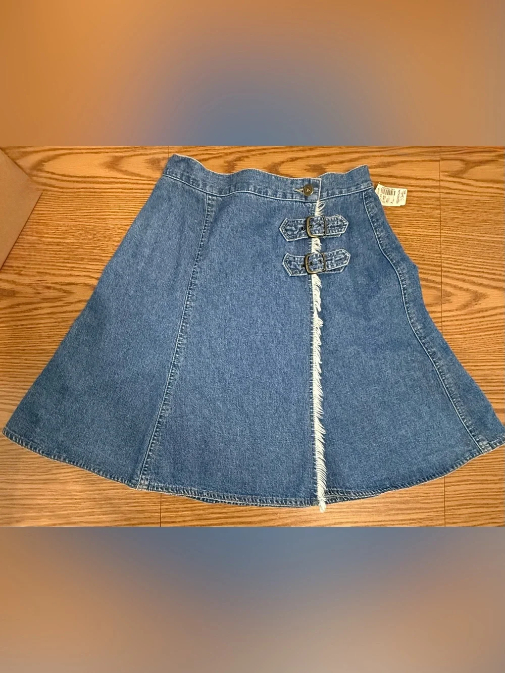 LizWear Wrap Denim Mini Flare Skirt, NWT, Cute Buckle Details